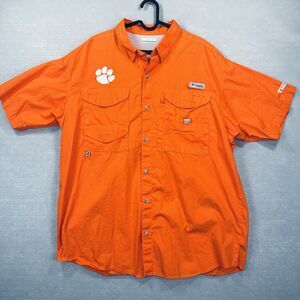Columbia PFG Clemson Tigers Large Orange Short Sleeve‎ Button Vented Embroidered